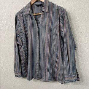 Shaver Lake Striped Multicolor Women's Denim Shirt Shacket Jacket 1X